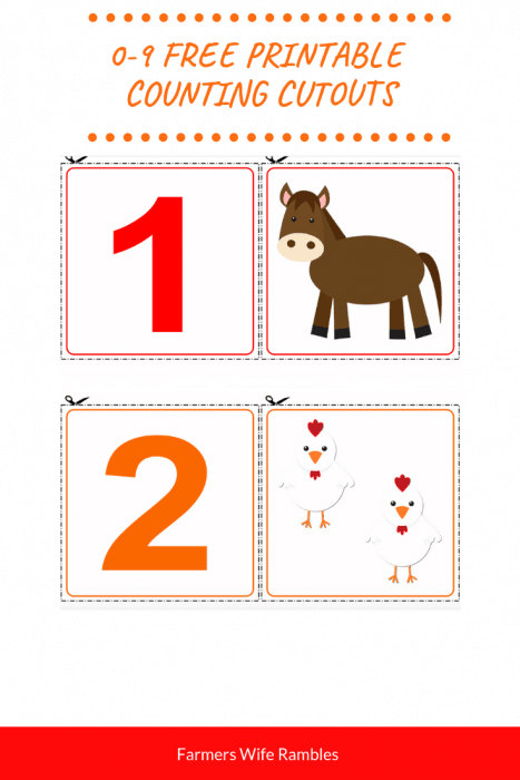 Farm Themed Number Printable Game with a horse and chickens. 