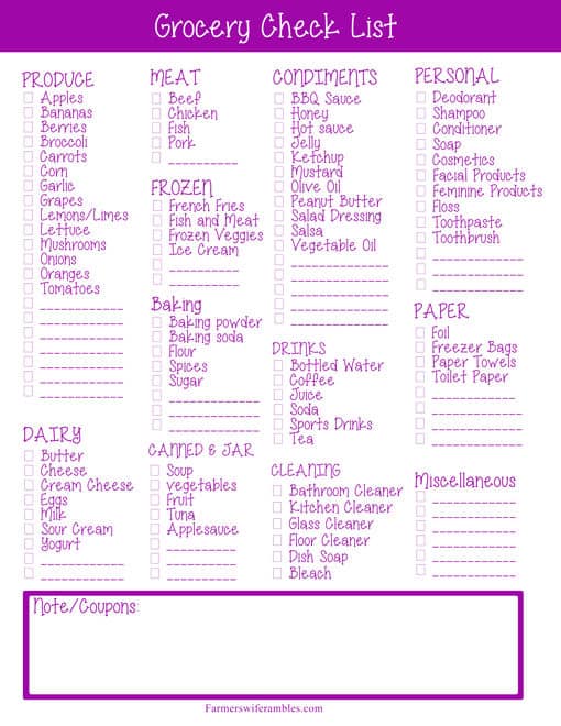 Grocery Shopping List Printable