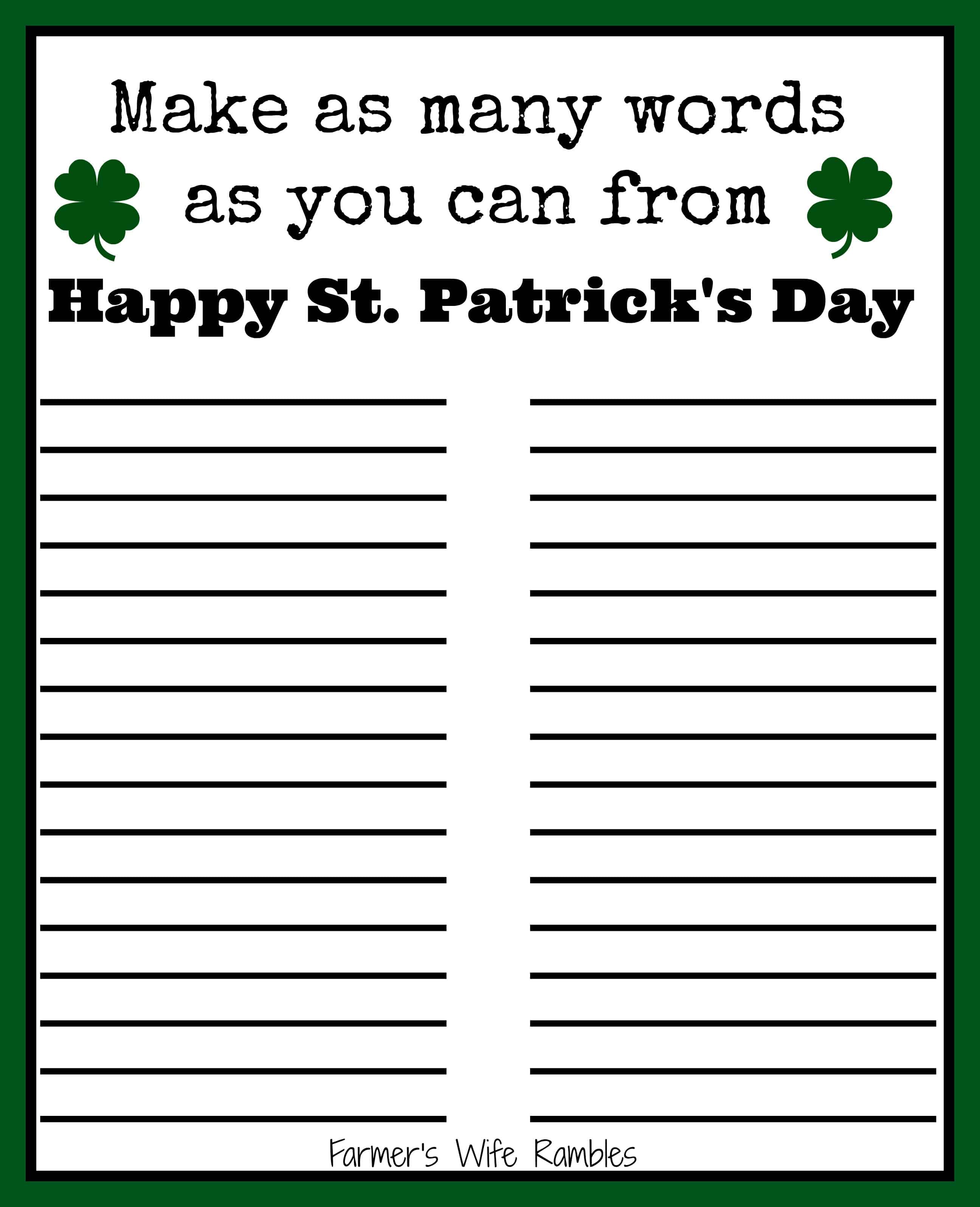 St. Patrick's Day Word Puzzle