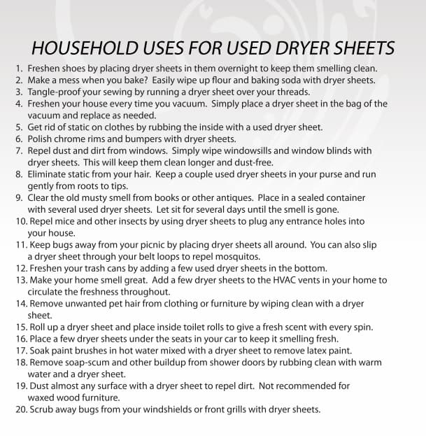 20 Household Dryer Sheet Uses