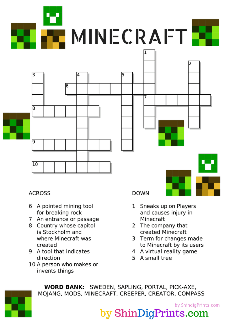 Minecraft Crossword Printable