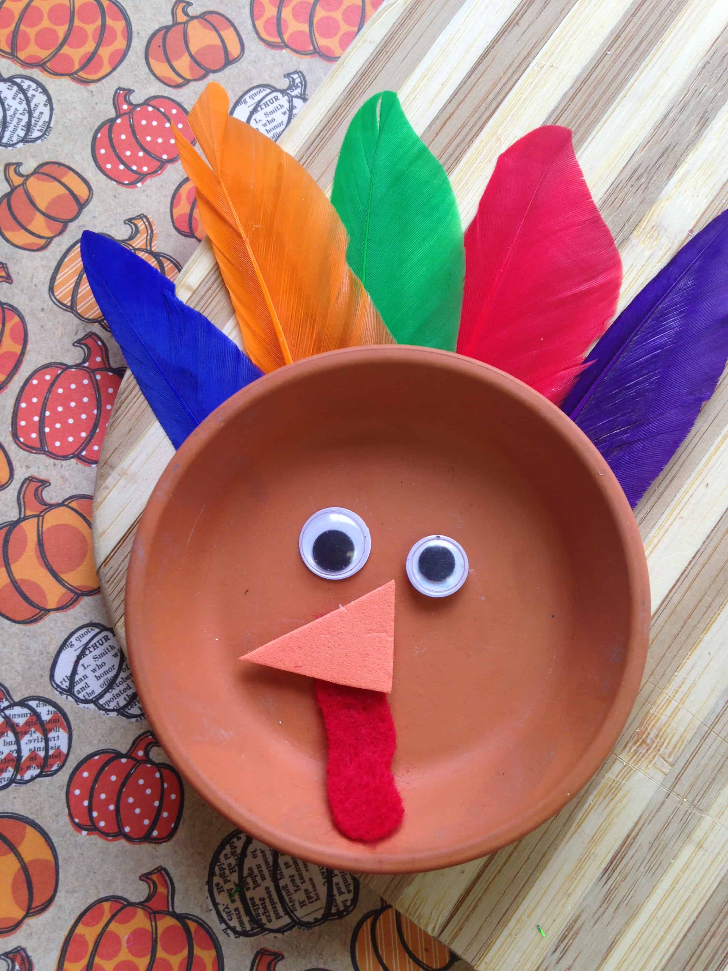 Easy Thanksgiving Craft For Kids ~ Thanksgiving Flower Pot Saucer Turkey