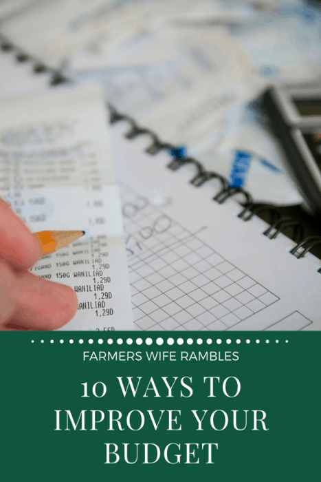 A graphic with a receipt and a notebook with the words 10 ways to improve your budget. 