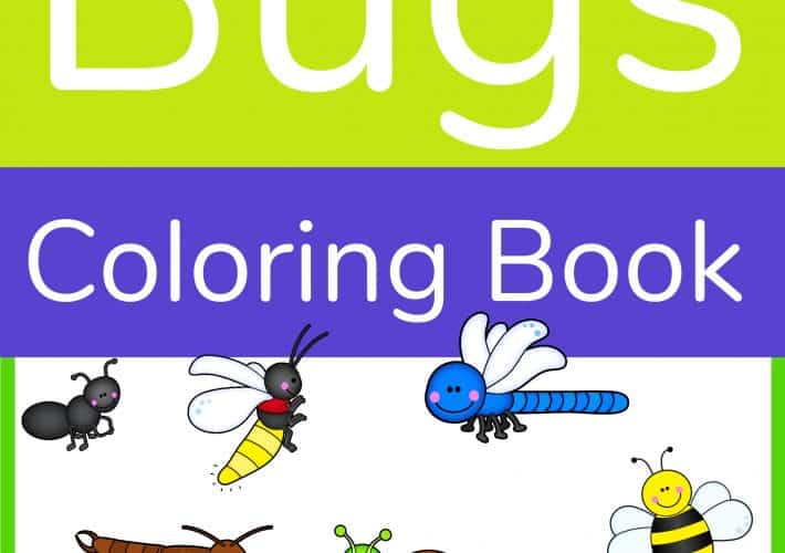A coloring book front cover with an ant, dragonfly, bee, snail and more.