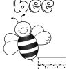 A bee coloring page with a bee, handwriting practice for the word bee and the coloring word of bee.