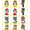 Printable matching game cards with rescue pups as part of the numbers.
