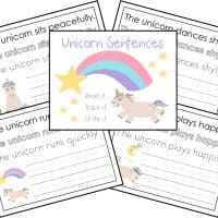Printable Sentence Practice with Unicorn Copywork